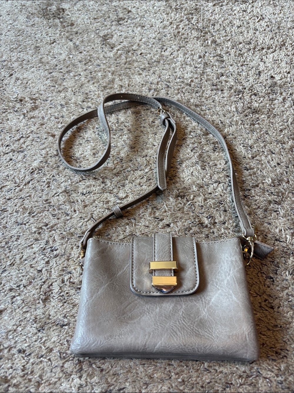 Madison West Taupe Leather Crossbody with Gold Hardware